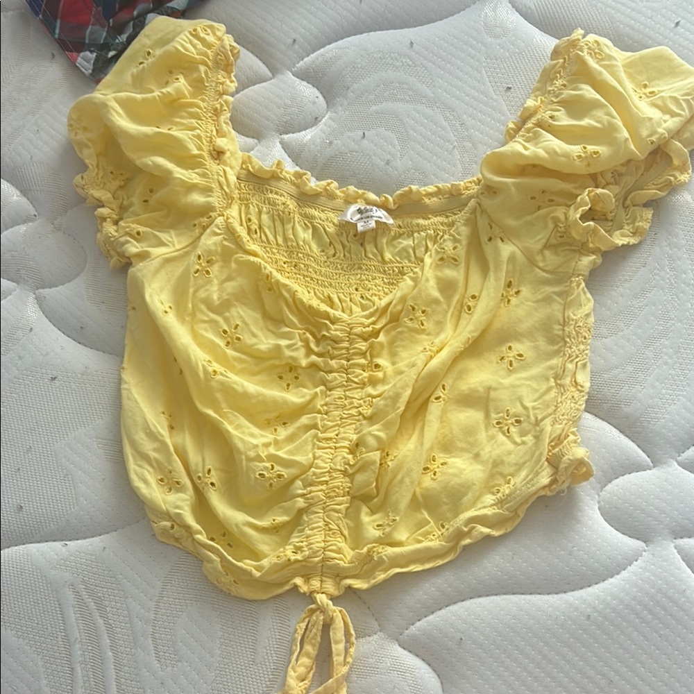 Chic Yellow Eyelet Blouse